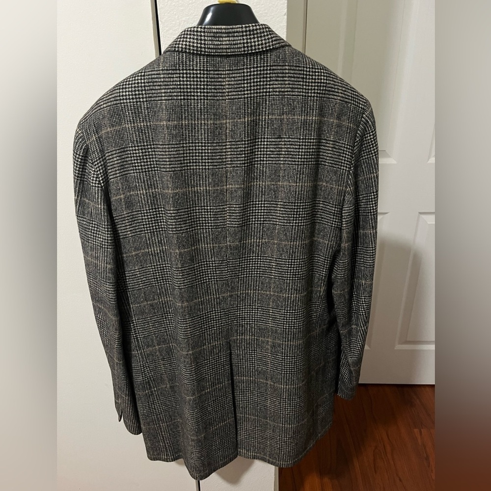 Saks Fifth Avenue Camel Hair Gray Checkered Men's Blazer - Picture 3 of 7